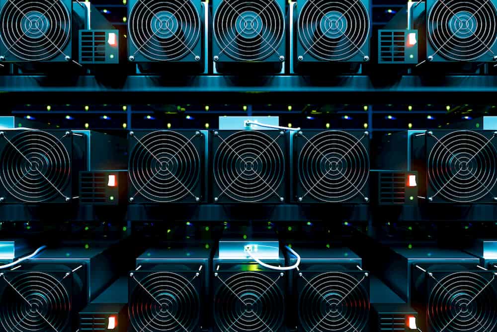 Bitcoin mining ASICs in the photo.