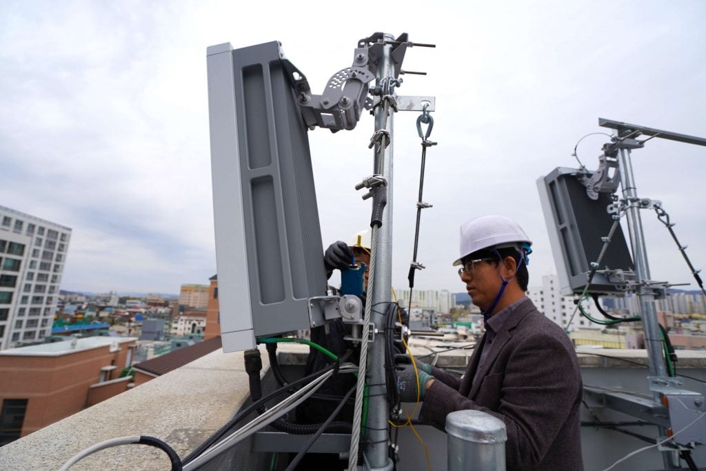 In this photo Installing Ericsson's 5G radios in South Korea