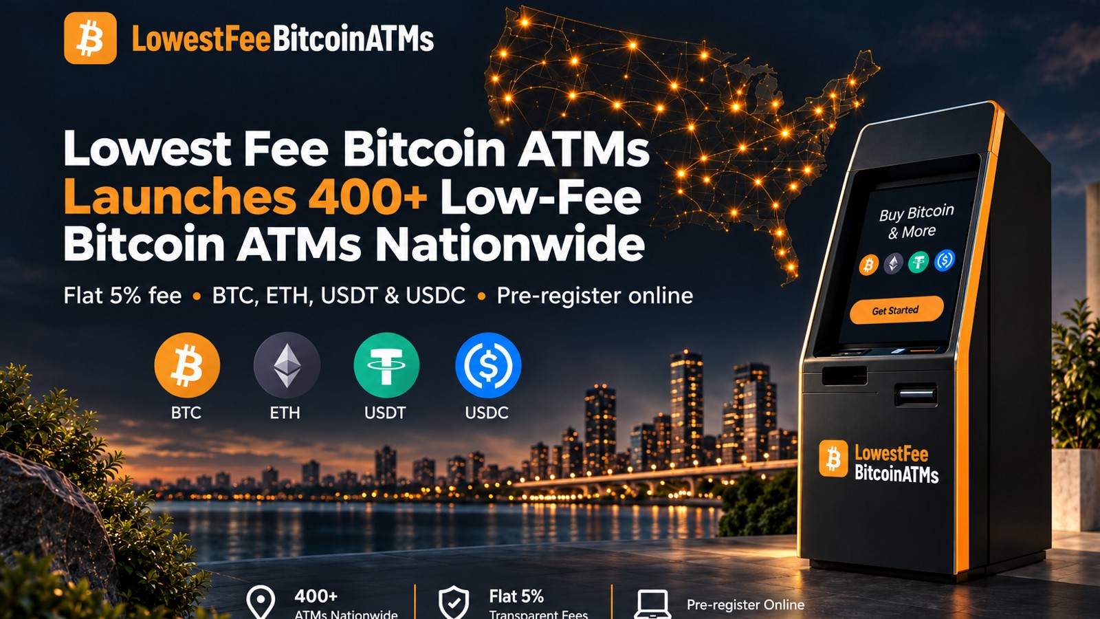 Lowest Fee Bitcoin ATMs Announces Launch of More Than 400 ATMs Nationwide