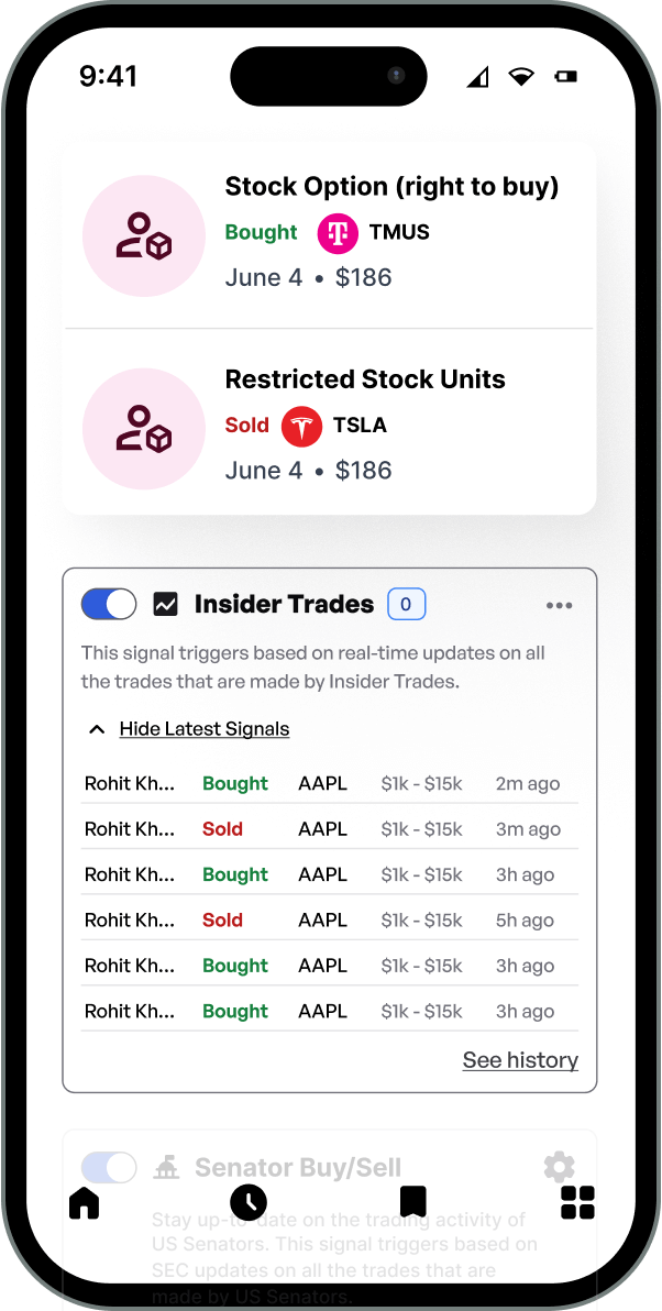 Insider trade signals mobile mock