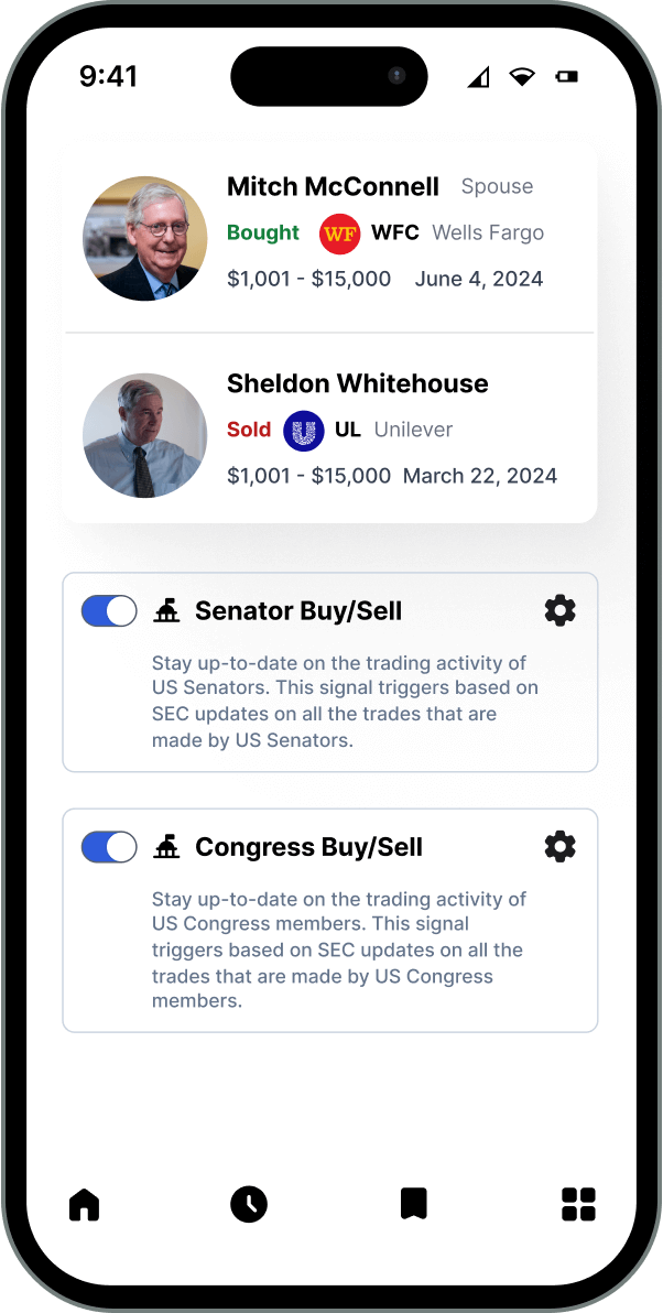 Senator trade signals mobile mock